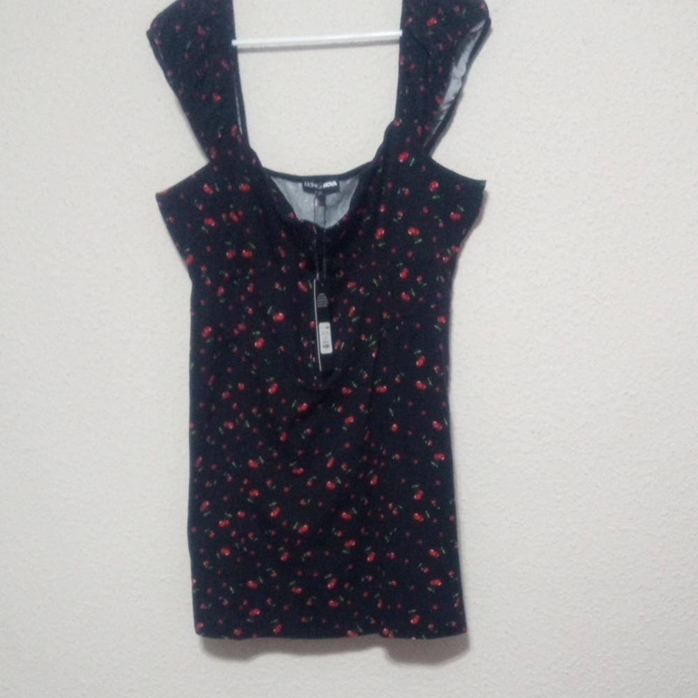 Fashion Nova Black Mini Dress with Red Floral Accents